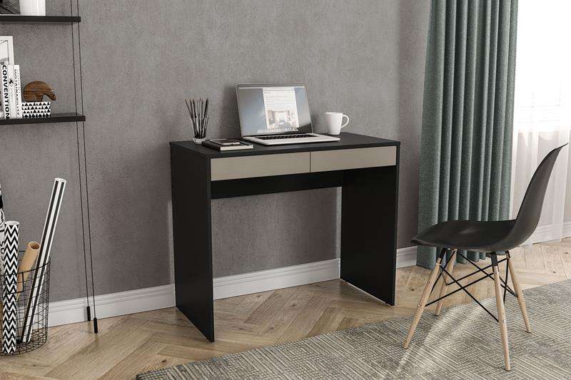 Mesa de escritório Tijuca 90cm 2 gavetas Preto/Cinza - Preto/Cinza