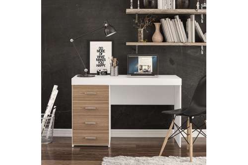 Mesa com 4 Gavetas Malta Branco/Castanho Politorno