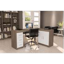 Mesa em L com Gavetas Espanha Castanho/Branco Politorno  Mesa em L com Gavetas Espanha Castanho/Branco Politorno
