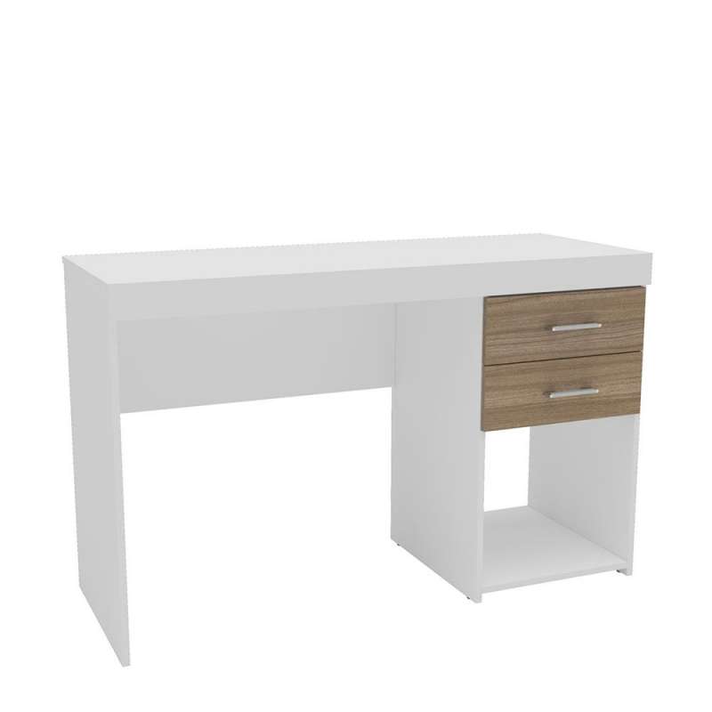 Mesa de escritório Malta 2 gavetas Branco/Castanho Politorno - Branco/Castanho