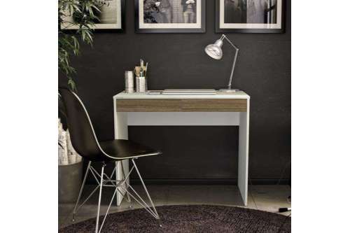 Mesa Home Office Tijuca 90cm 2 gavetas Branco/Castanho Politorno