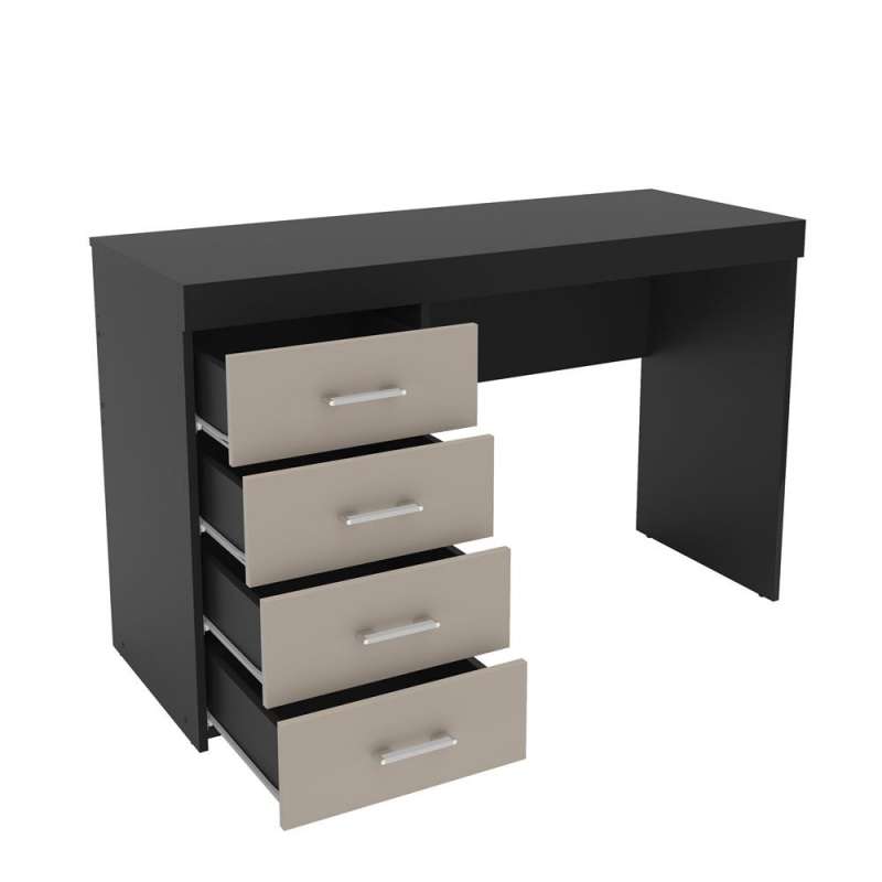Mesa com 4 Gavetas em Madeira Malta Preto/Cinza Politorno - Preto/Cinza