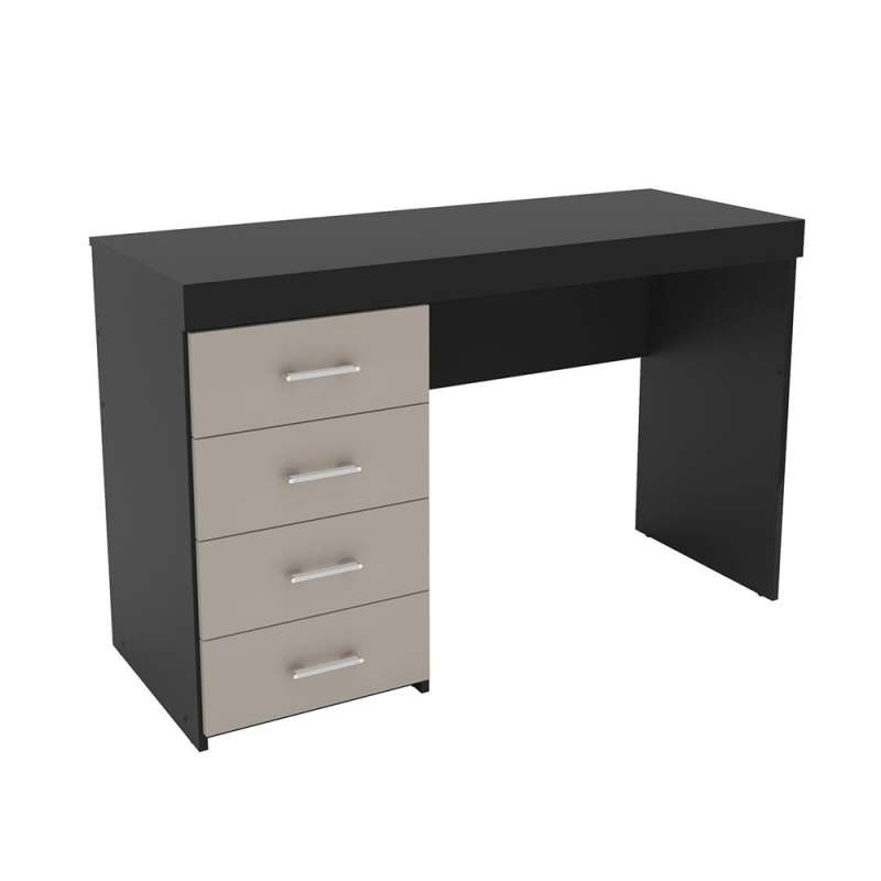 Mesa com 4 Gavetas em Madeira Malta Preto/Cinza Politorno - Preto/Cinza