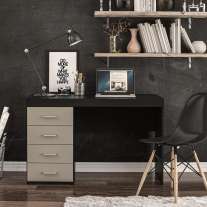 Mesa com 4 Gavetas em Madeira Malta Preto/Cinza Politorno