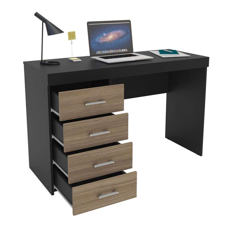 Mesa com 4 Gavetas em Madeira Malta Preto/Castanho Politorno - Preto / Castanho 