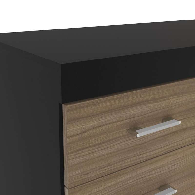 Mesa com 4 Gavetas em Madeira Malta Preto/Castanho Politorno - Preto / Castanho 