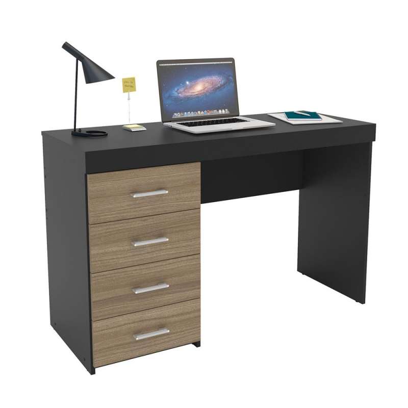 Mesa com 4 Gavetas em Madeira Malta Preto/Castanho Politorno - Preto / Castanho 