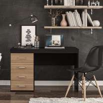 Mesa com 4 Gavetas em Madeira Malta Preto/Castanho Politorno