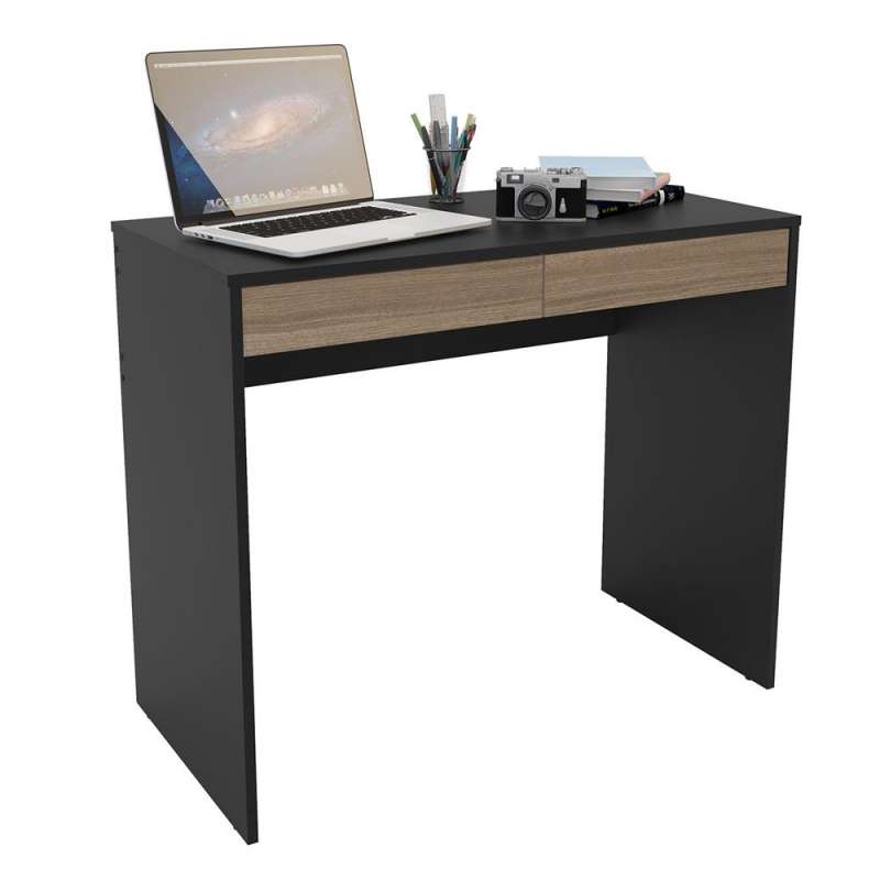 Mesa Home Office Tijuca 90cm 2 gavetas Preto/Castanho - Preto/Castanho