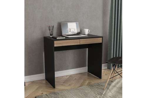 Mesa Home Office Tijuca 90cm 2 gavetas Preto/Castanho
