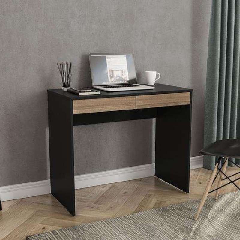 Mesa Home Office Tijuca 90cm 2 gavetas Preto/Castanho - Preto/Castanho