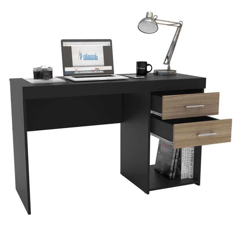 Mesa de escritório Malta 2 gavetas Preto/Castanho Politorno - Preto/Castanho