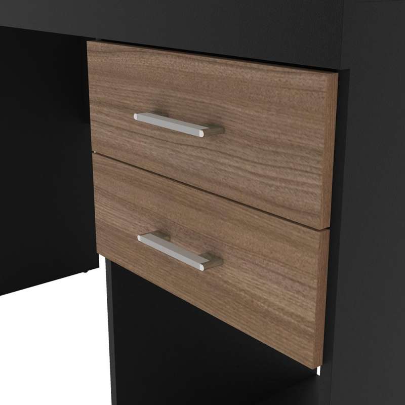 Mesa de escritório Malta 2 gavetas Preto/Castanho Politorno - Preto/Castanho