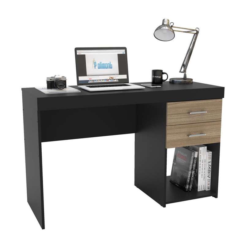 Mesa de escritório Malta 2 gavetas Preto/Castanho Politorno - Preto/Castanho