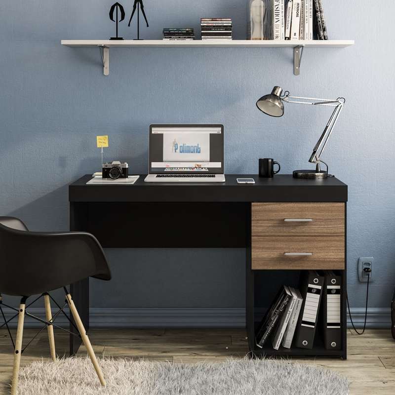 Mesa de escritório Malta 2 gavetas Preto/Castanho Politorno - Preto/Castanho