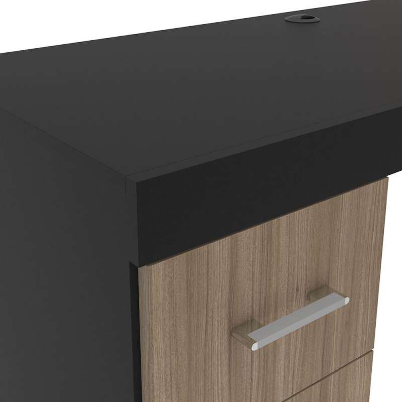 Mesa em L com Gavetas em Madeira Espanha Preto/Castanho Politorno - Preto/Castanho