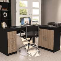 Mesa em L com Gavetas em Madeira Espanha Preto/Castanho Politorno