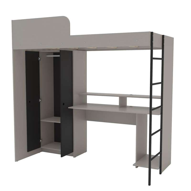Cama multifuncional com mesa gamer Konza Cinza/Preto Politorno - Preto / Cinza