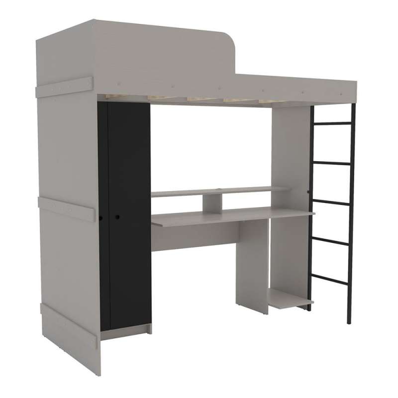 Cama multifuncional com mesa gamer Konza Cinza/Preto Politorno - Preto / Cinza