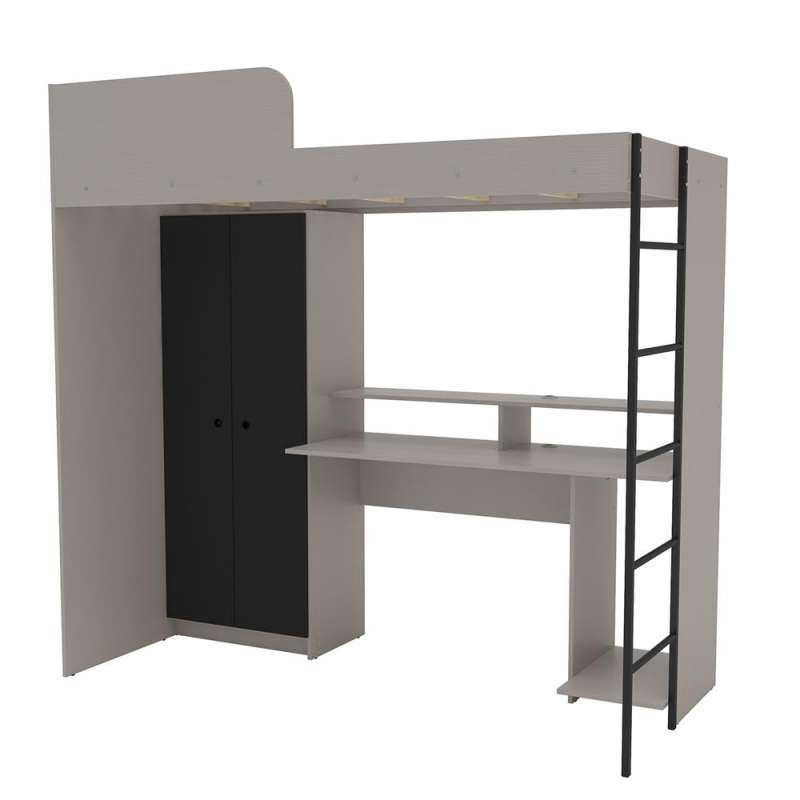 Cama multifuncional com mesa gamer Konza Cinza/Preto Politorno - Preto / Cinza
