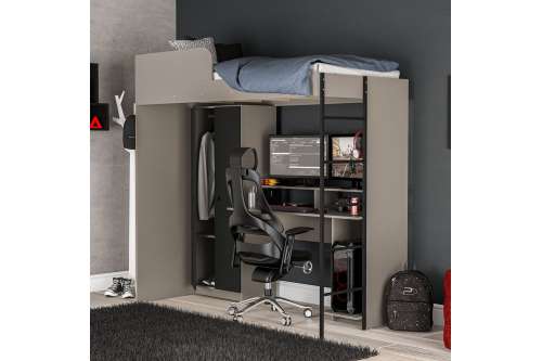 Cama multifuncional com mesa gamer Konza Cinza/Preto Politorno