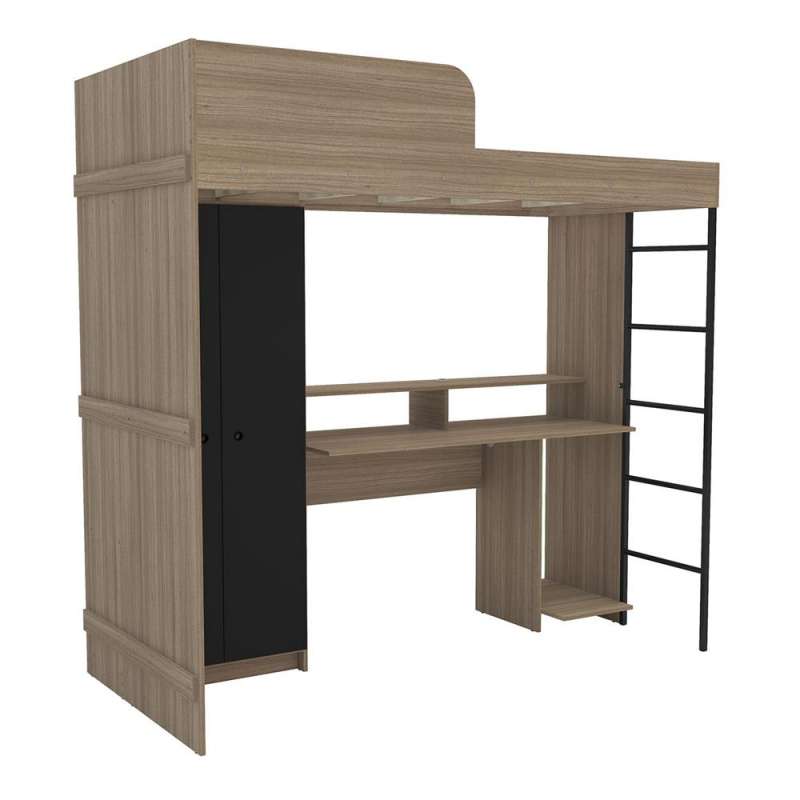 Cama multifuncional com mesa gamer Konza Castanho/Preto Politorno - Preto / Castanho