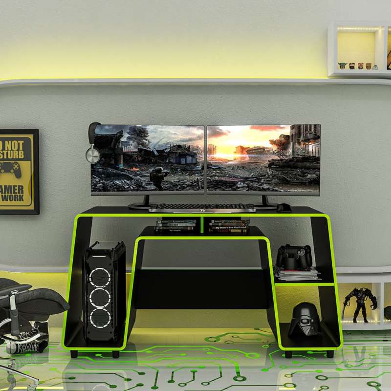 Mesa Gamer London Preto e Verde Politorno - Preto / Verde