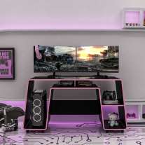 Mesa Gamer London Preto e Rosa Politorno