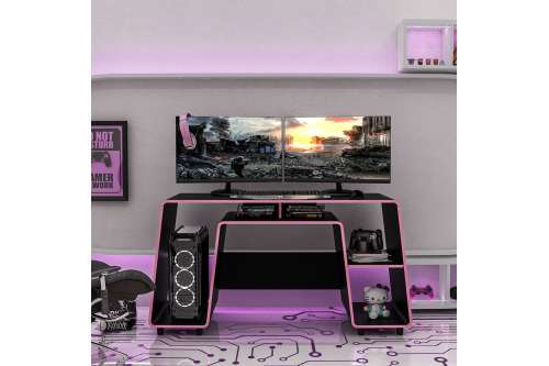 Mesa Gamer London Preto e Rosa Politorno