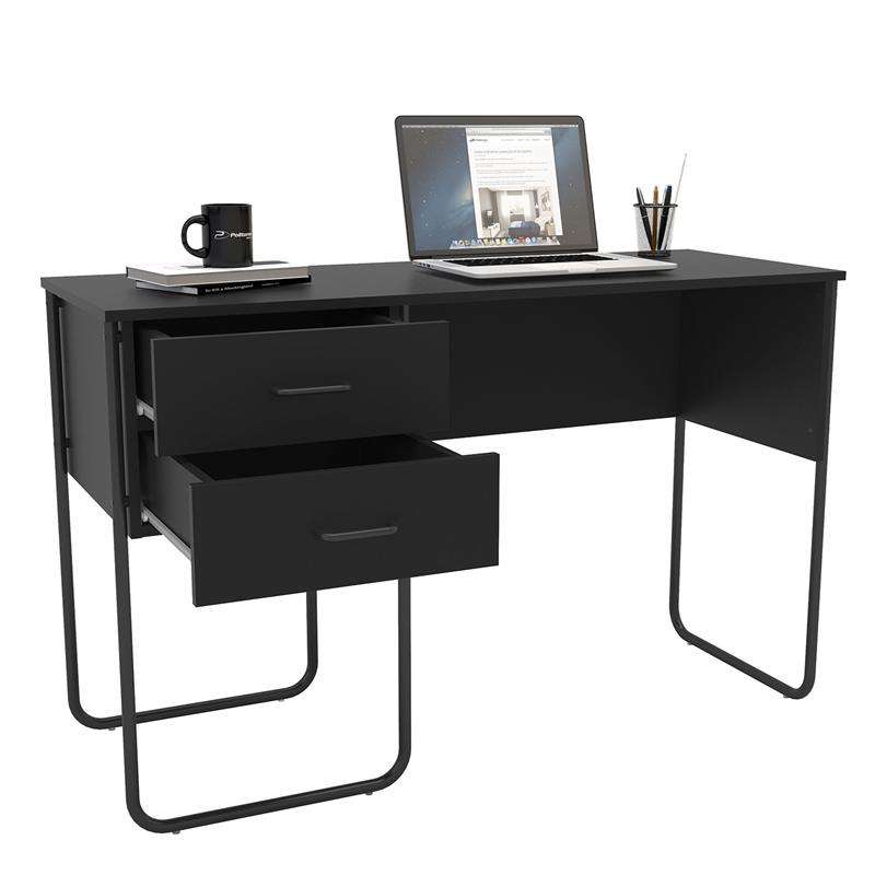 Mesa Foster 2 gavetas pés tubulares Preto Politorno - Preto