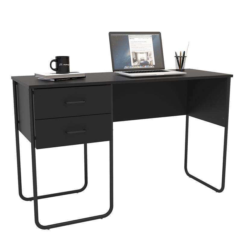 Mesa Foster 2 gavetas pés tubulares Preto Politorno - Preto