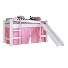 Cama Elevada com Escorregador Branco com Cortina Rosa - Rosa