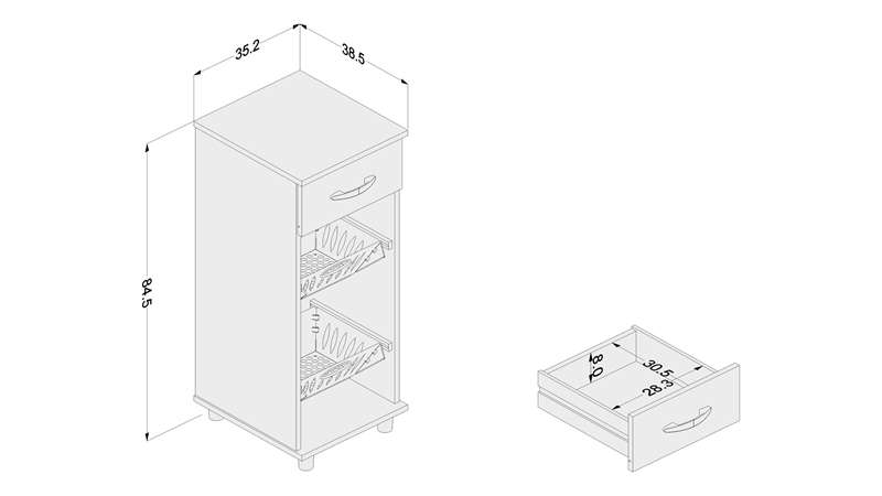 Fruteira Compacta Branca de madeira para Cozinha Politorno - Branco