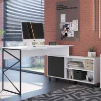 Escrivaninha Estilo Industrial com Balcão Deli Branco-Preto Escrivaninha Estilo Industrial com Balcão Deli Branco-Preto