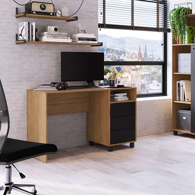 Mesa com Gaveteiro Orlando Woodmel - Woodmel com Preto