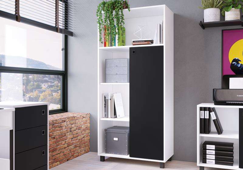 Armário para Escritório Illinois Branco e Preto - Woodmel e Preto