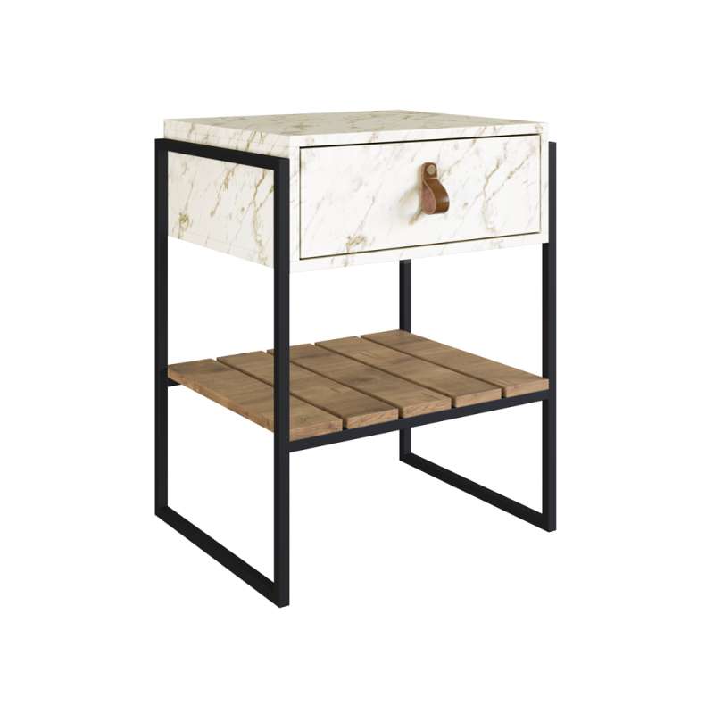 Mesa de Cabeceira James com gaveta Volakas e Woodmel - Volakas e Woodmel 