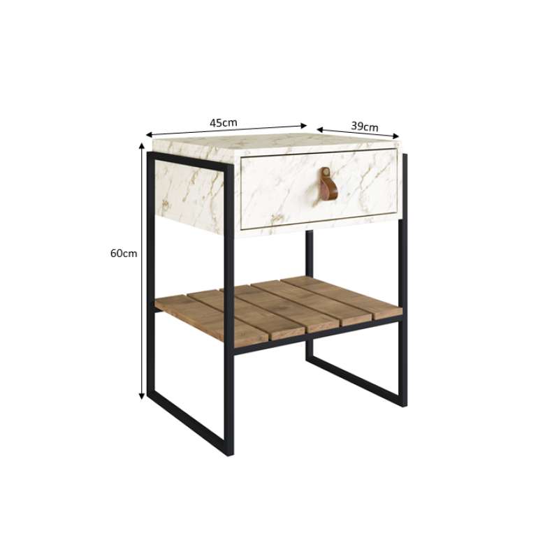 Mesa de Cabeceira James com gaveta Volakas e Woodmel - Volakas e Woodmel 