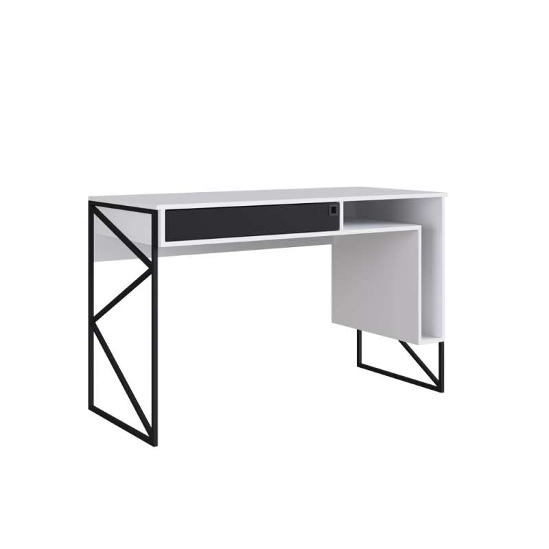 Escrivaninha Industrial com Nicho Lisboa Branco - Branco com Preto