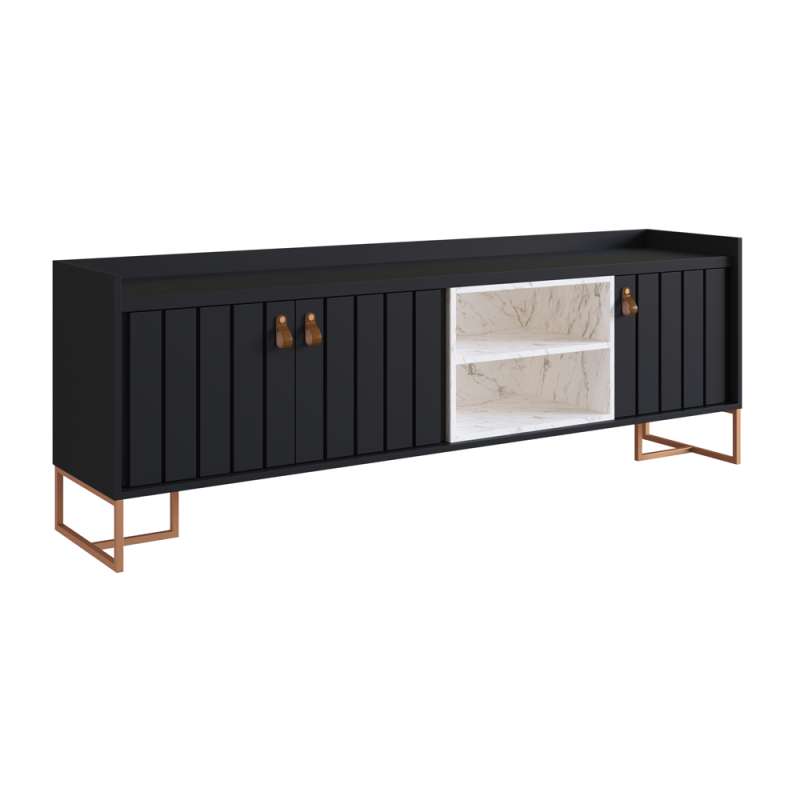 Rack para TV Trendy 180cm Preto com Volakas - PRETO COM VOLAKAS