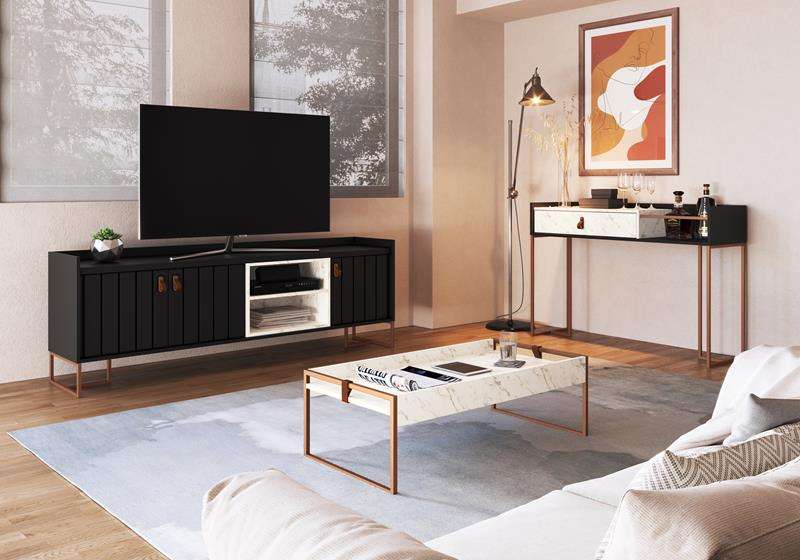 Rack para TV Trendy 180cm Preto com Volakas - PRETO COM VOLAKAS