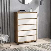 Cômoda Coimbra 5 Gavetas Freijó/Branco Politorno Cômoda Coimbra 5 Gavetas Freijó/Branco Politorno