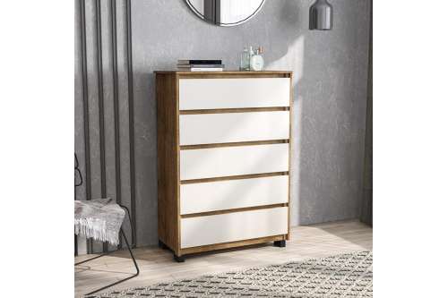 Cômoda Coimbra 5 Gavetas Freijó/Branco Politorno