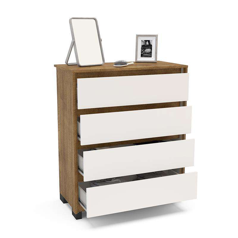 Cômoda Coimbra 4 Gavetas Freijó/Branco Politorno - Freijó/Branco