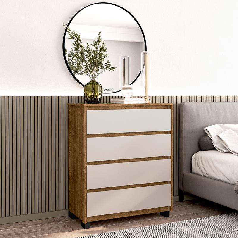 Cômoda Coimbra 4 Gavetas Freijó/Branco Politorno - Freijó/Branco