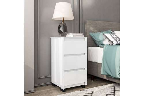 Mesa de Cabeceira Coimbra 3 Gavetas Branco Politorno