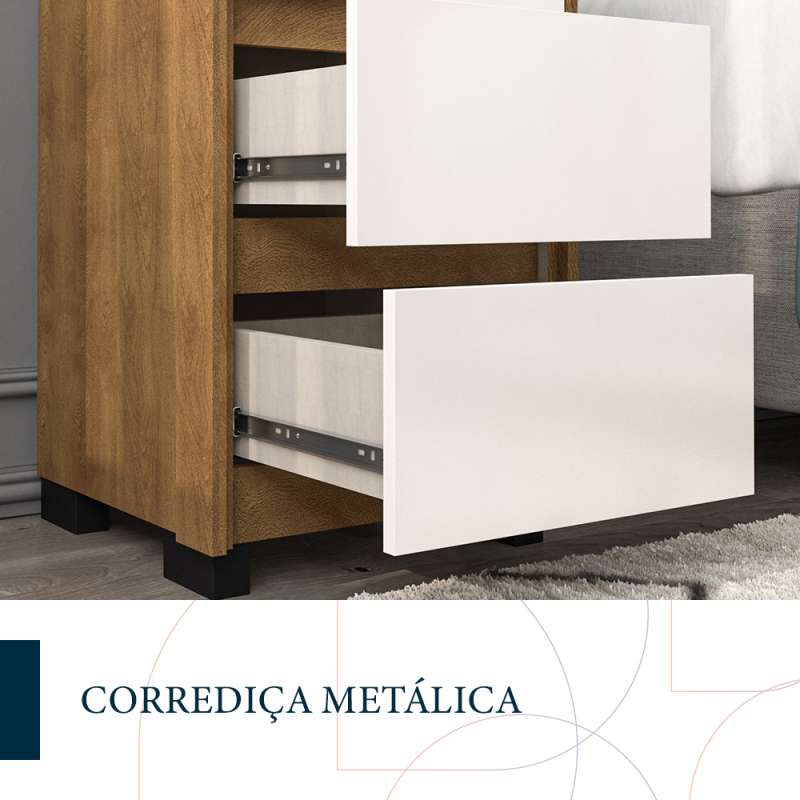 Mesa de Cabeceira Coimbra 3 Gavetas Freijó/Branco Politorno - Freijó/Branco