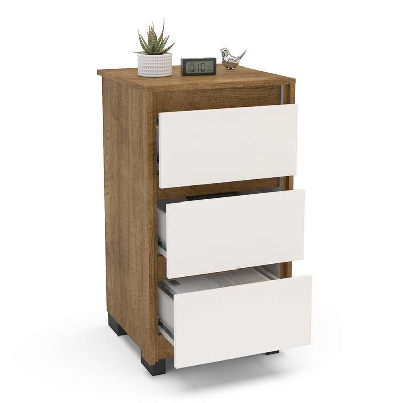 Mesa de Cabeceira Coimbra 3 Gavetas Freijó/Branco Politorno - Freijó/Branco