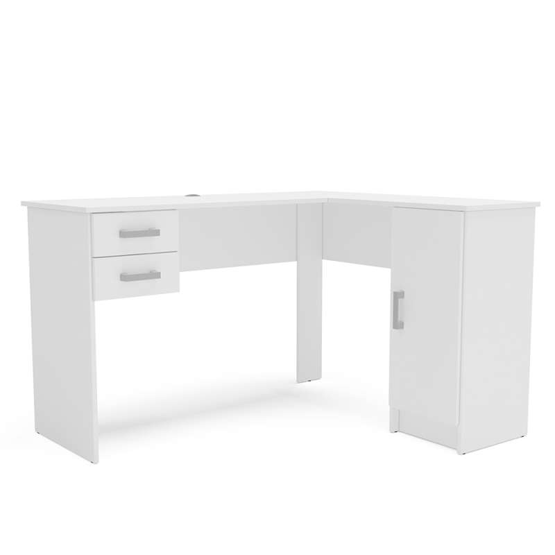 Mesa em L com 2 Gavetas e Armário Barcelona Branco Politorno - Branco