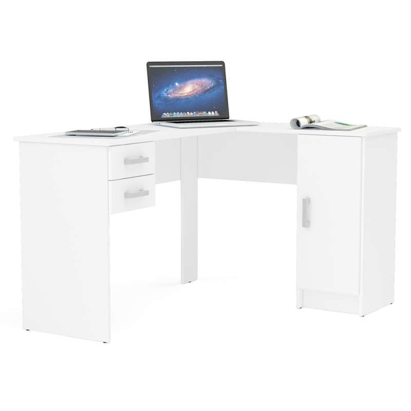 Mesa em L com 2 Gavetas e Armário Barcelona Branco Politorno - Branco